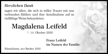 Traueranzeige von Magdalena Leifeld von vrm-trauer