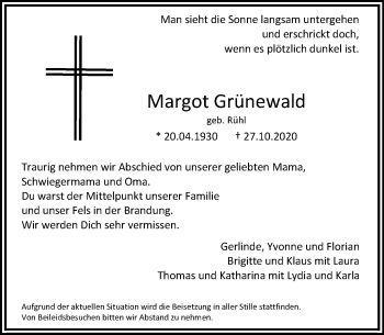 Traueranzeige von Margot Grünewald von vrm-trauer