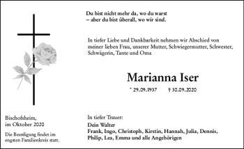 Traueranzeige von Marianna Iser von vrm-trauer