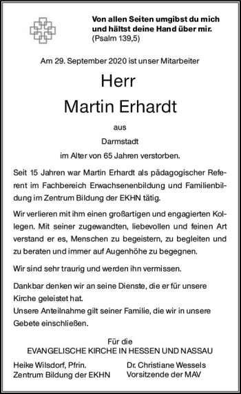 Traueranzeige von Martin Erhardt von vrm-trauer