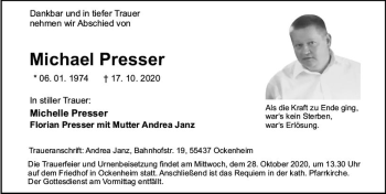Traueranzeige von Michael Presser von vrm-trauer