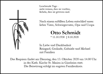 Traueranzeige von Otto Schmidt von vrm-trauer