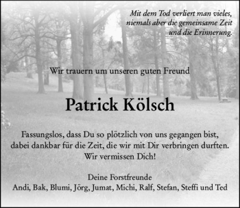 Traueranzeige von Patrick Kölsch von vrm-trauer