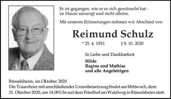 Traueranzeige von Reimund Schulz von vrm-trauer
