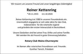 Traueranzeige von Reiner Kettenring von vrm-trauer