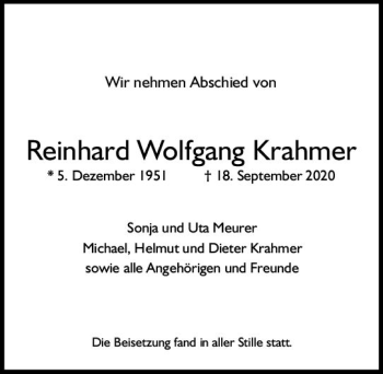 Traueranzeige von Reinhard Wolfgang Krahmer von vrm-trauer
