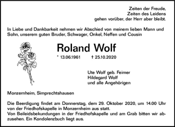 Traueranzeige von Roland Wolf von vrm-trauer Traueranzeige von Roland Wolf von vrm-trauer