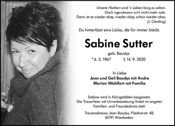 Traueranzeige von Sabine Sutter von vrm-trauer