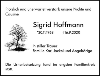 Traueranzeige von Sigrid Hoffmann von vrm-trauer