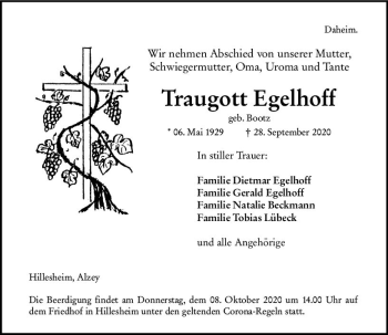 Traueranzeige von Traugott Egelhoff von vrm-trauer