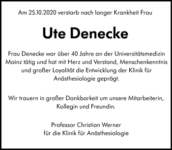 Traueranzeige von Ute Denecke von vrm-trauer