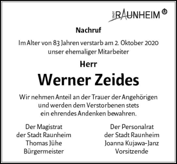 Traueranzeige von Werner Zeides von vrm-trauer