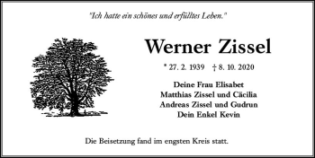 Traueranzeige von Werner Zissel von vrm-trauer