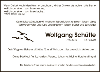 Traueranzeige von Wolfgang Schütte von vrm-trauer