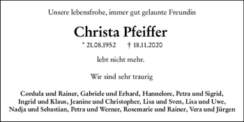 Traueranzeige von Christa Pfeiffer von vrm-trauer