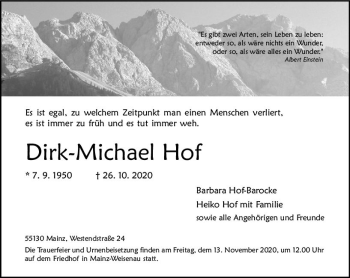 Traueranzeige von Dirk-Michael Hof von vrm-trauer