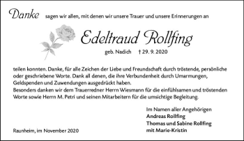 Traueranzeige von Edeltraud Rollfing von vrm-trauer