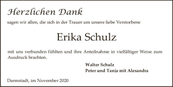 Traueranzeige von Erika Schulz von vrm-trauer