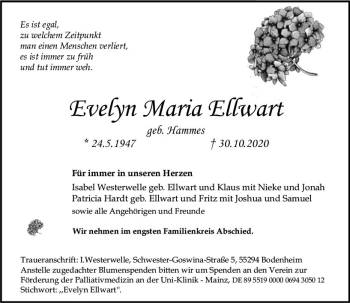 Traueranzeige von Everyn Maria Ellwart von vrm-trauer