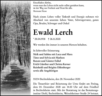 Traueranzeige von Ewald Lerch von vrm-trauer