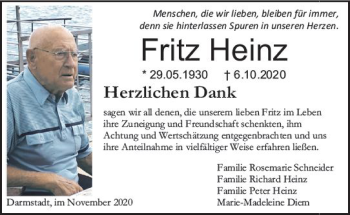 Traueranzeige von Fritz Heinz von vrm-trauer