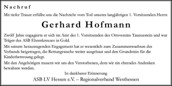 Traueranzeige von Gerhard Hofmann von vrm-trauer
