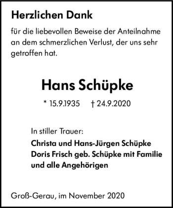 Traueranzeige von Hans Schüpke von vrm-trauer