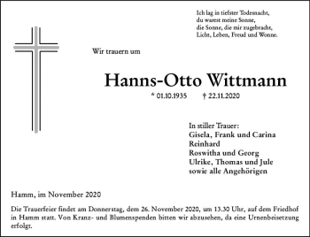 Traueranzeige von Harms-Otto Wittmann von vrm-trauer