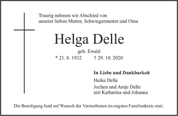 Traueranzeige von Helga Delle von vrm-trauer