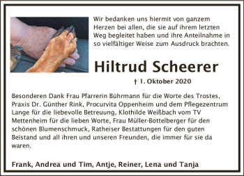 Traueranzeige von Hiltrud Scheerer von vrm-trauer
