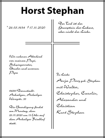 Traueranzeige von Horst Stephan von vrm-trauer