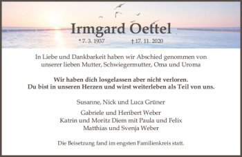 Traueranzeige von Irmgard Oettel von vrm-trauer