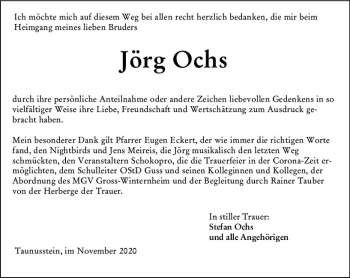 Traueranzeige von Jörg Ochs von vrm-trauer
