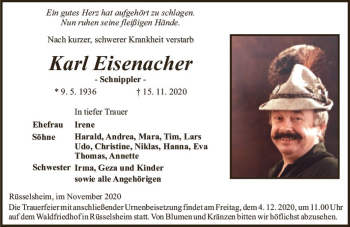 Traueranzeige von Karl Eisenacher von vrm-trauer