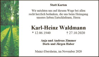 Traueranzeige von Karl-Heinz Waldmann von vrm-trauer