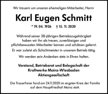 Traueranzeige von Karl Eugen Schmitt von vrm-trauer