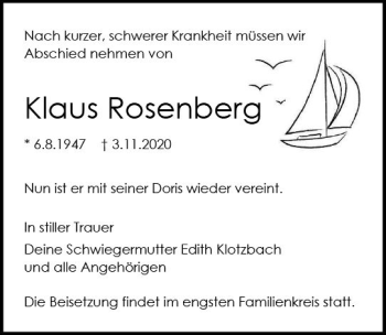 Traueranzeige von Klaus Rosenberg von vrm-trauer