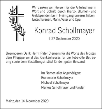 Traueranzeige von Konrad Schollmayer von vrm-trauer