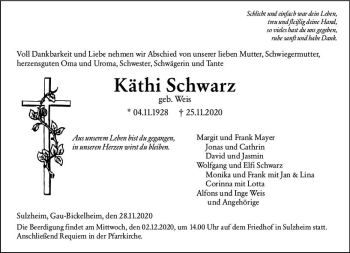 Traueranzeige von Käthi Schwarz von vrm-trauer