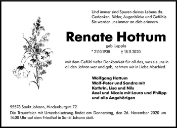 Traueranzeige von Renate Hottum von vrm-trauer