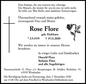 Traueranzeige von Rose Flore von vrm-trauer