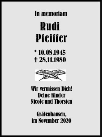 Traueranzeige von Rudi Pfeiffer von vrm-trauer