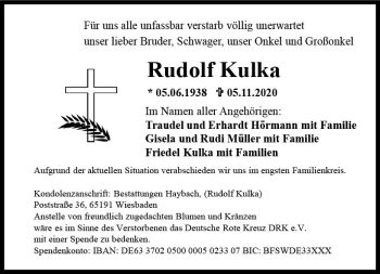 Traueranzeige von Rudolf Kulka von vrm-trauer