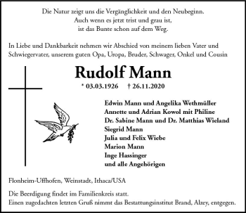 Traueranzeige von Rudolf Mann von vrm-trauer