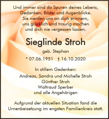 Traueranzeige von Sieglinde Stroh von vrm-trauer