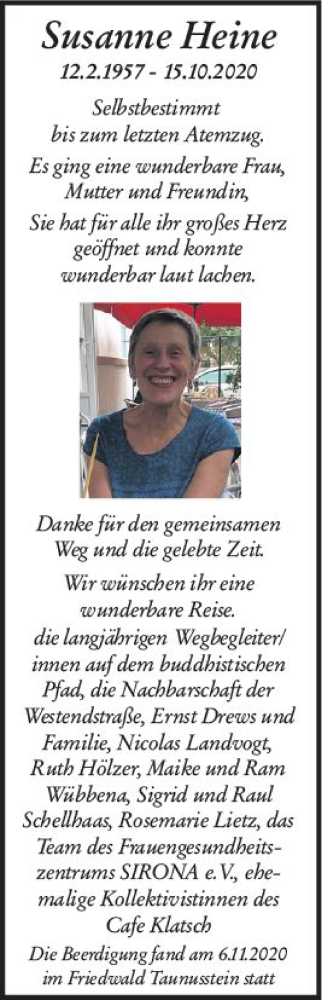 Traueranzeige von Susanne Heine von vrm-trauer