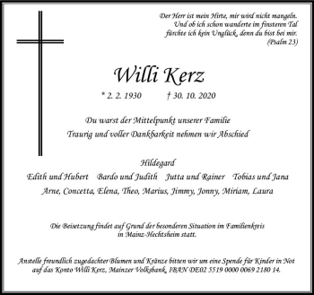 Traueranzeige von Willi Kerz von vrm-trauer