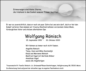 Traueranzeige von Wolfgang Rönisch von vrm-trauer