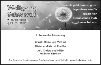 Traueranzeige von Wolfgang Schwerdt von vrm-trauer
