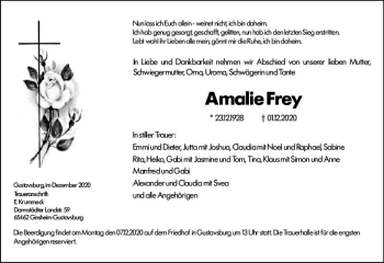 Traueranzeige von Amalie Frey von vrm-trauer